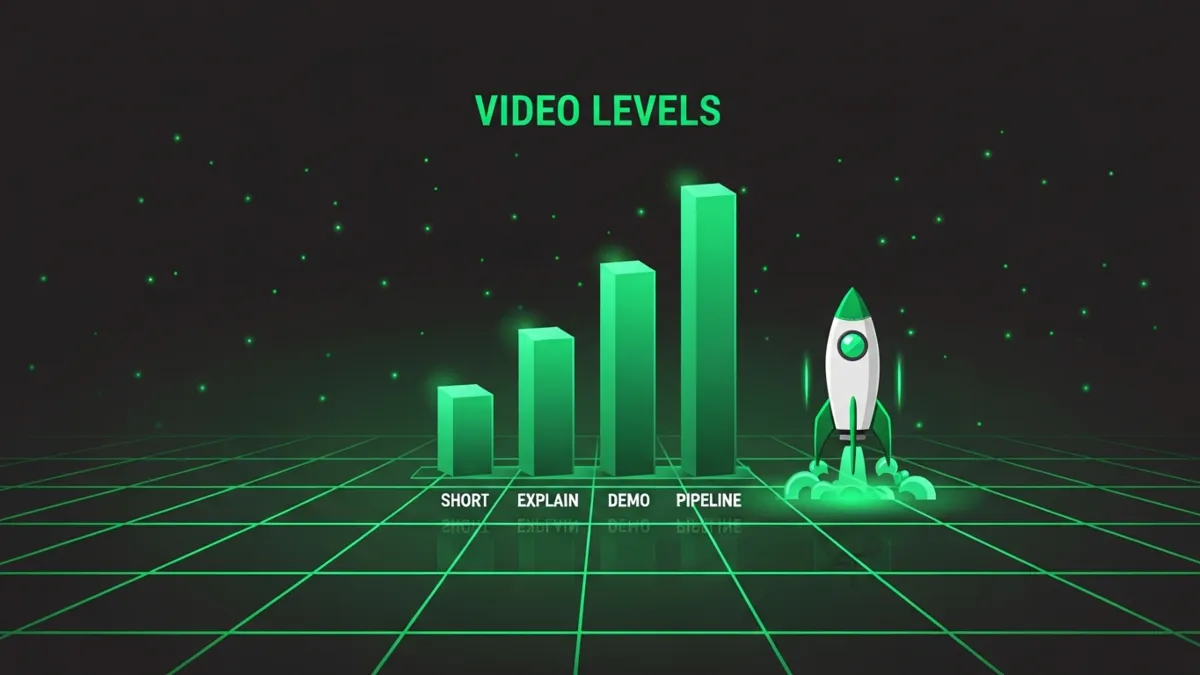 Bar Chart Infografik vier aufsteigende grüne Balken Video Levels Short bis Pipeline
