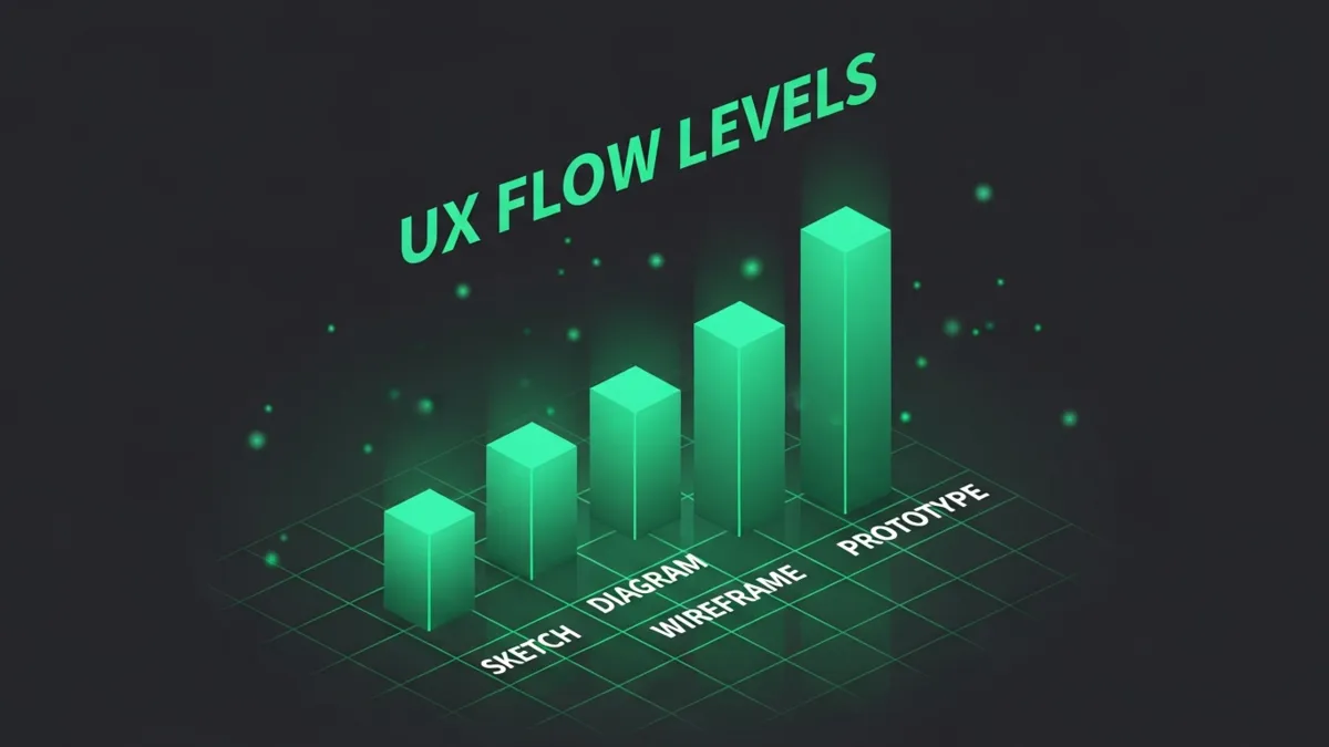 Bar Chart vier grüne Balken UX Flow Levels Sketch Diagram Wireframe Prototype