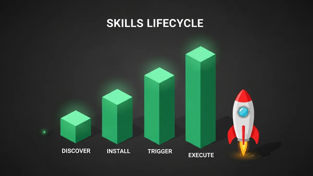 Bar Chart Infografik Skills Lifecycle DISCOVER INSTALL TRIGGER EXECUTE