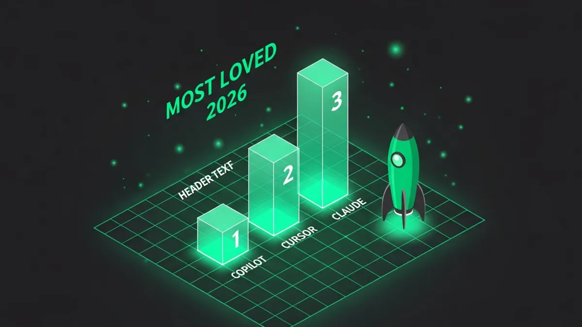 Aufsteigendes Säulendiagramm der Most Loved Ratings Copilot Cursor und Claude Code Stand 2026