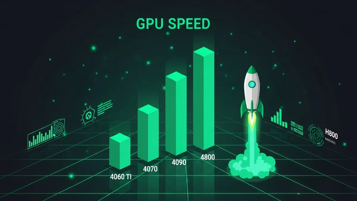 Aufsteigendes Säulendiagramm der vier GPU Tiers RTX 4060 Ti, 4070, 4090 und H800 für Z Image Turbo. Inhalt steht textuell in der Tabelle darüber.