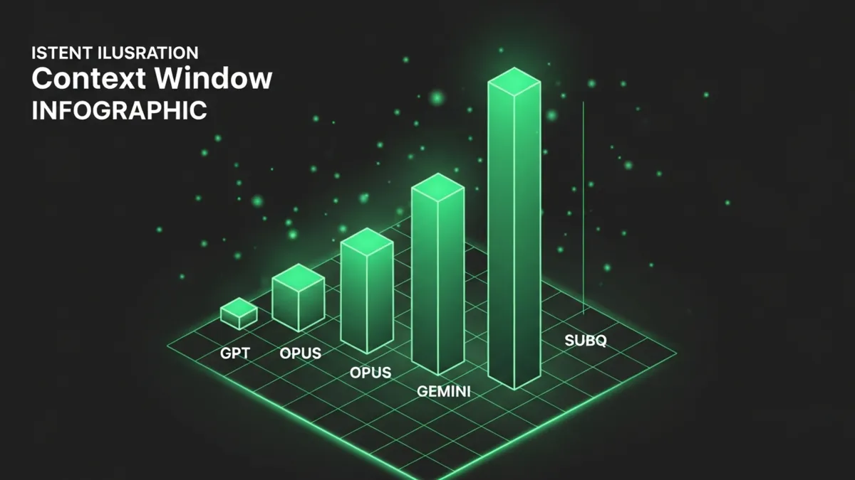 Grüne Balken Infografik Context Window Vergleich GPT OPUS GEMINI SUBQ Modelle