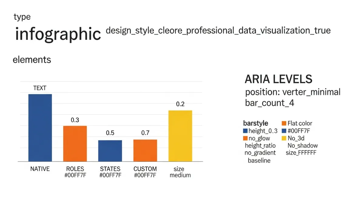 Bar Chart Infografik vier ansteigende grüne Balken zeigt ARIA Levels Native Roles States Custom