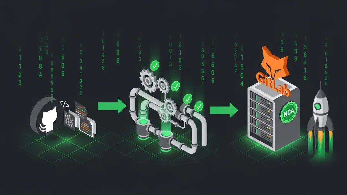 GitHub zu GitLab CI/CD Pipeline mit grünen Checkmarks