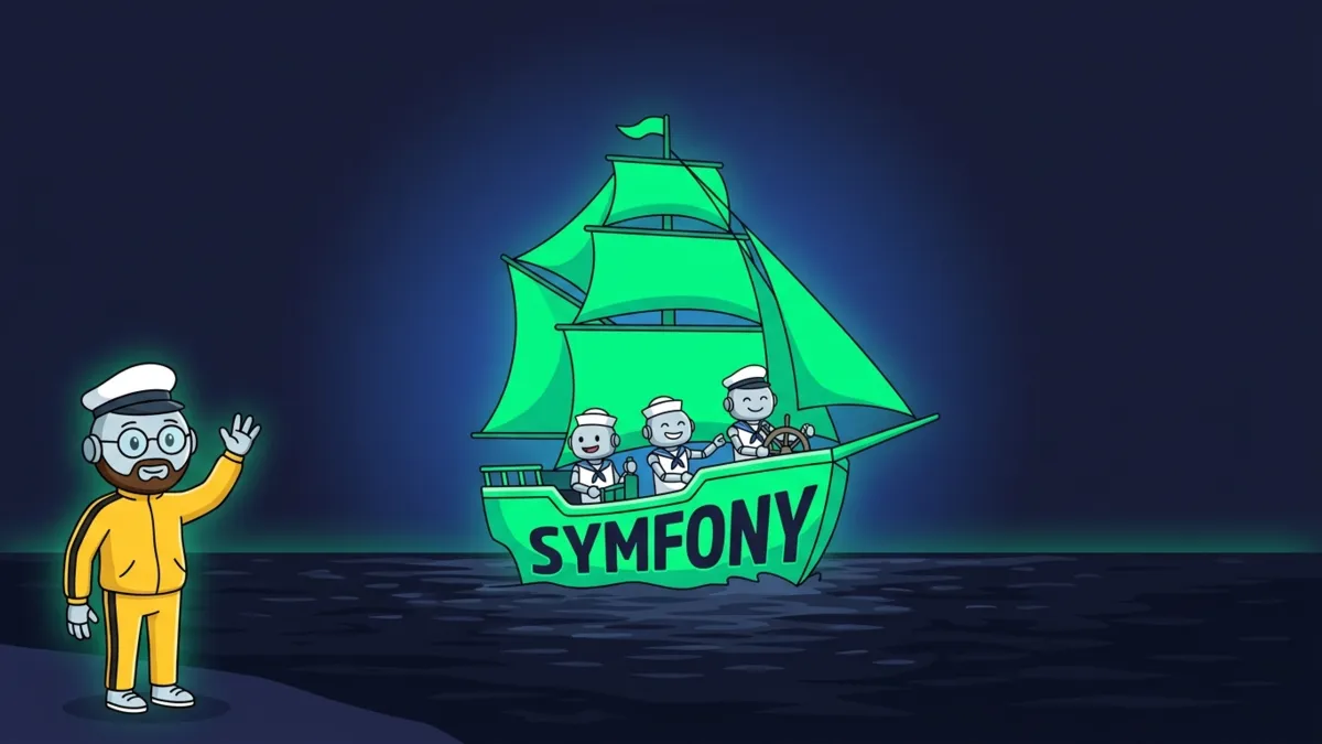 Roboter Crew segelt Symfony Schiff allein, Roboter Matrose winkt vom Ufer