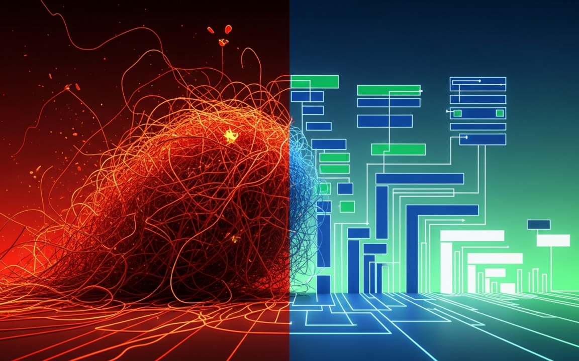PHP Refactoring Split Screen Legacy zu Clean Code Transformation