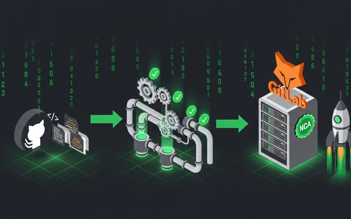 GitHub zu GitLab CI/CD Pipeline mit grünen Checkmarks