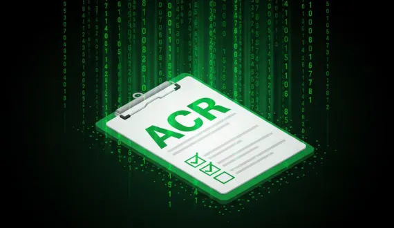 Grünes ACR-Dokument zentriert im digitalen Datenregen 2026