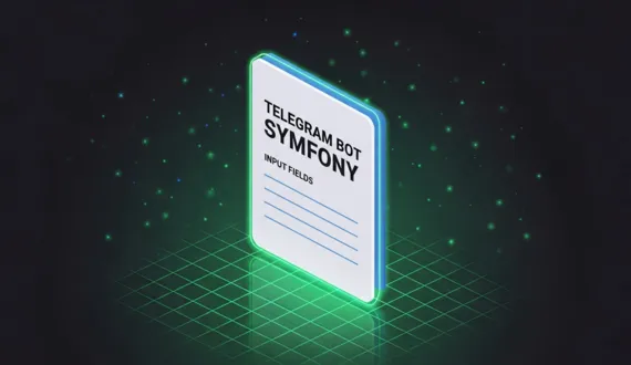 Dunkles PHP Formular mit Schriftzug Telegram Bot Symfony und Paper Plane