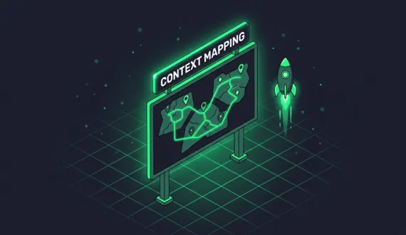 Grüne Landkarte Context Mapping mit Routen zwischen Bereichen