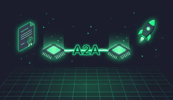Zwei grün leuchtende Chips mit A2A Schriftzug und Agent Card NCA 2026