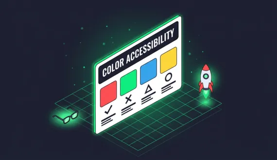 Grüne Palettenkarte mit vier Farbfeldern, Icons und Wordmark Color Accessibility