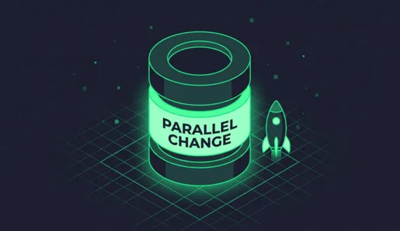 Grüner Datenbankzylinder Parallel Change aus drei Ringen mit breiter Mitte