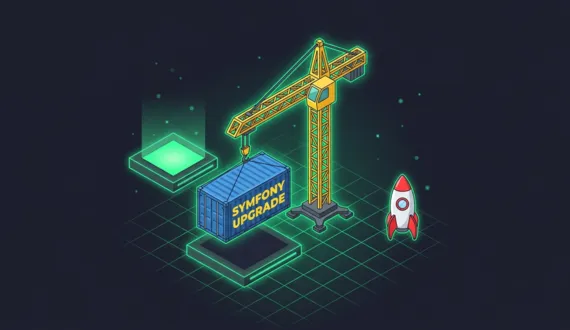 Grüner Kran hebt Container für das Symfony Upgrade mit Rector
