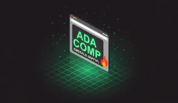 Grüner Browser mit ADA Compliance Schriftzug und Rakete im isometrischen Stil