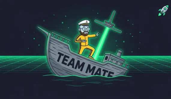 Roboter Matrose richtet sinkendes Schiff Team Mate mit grünem Strahl auf