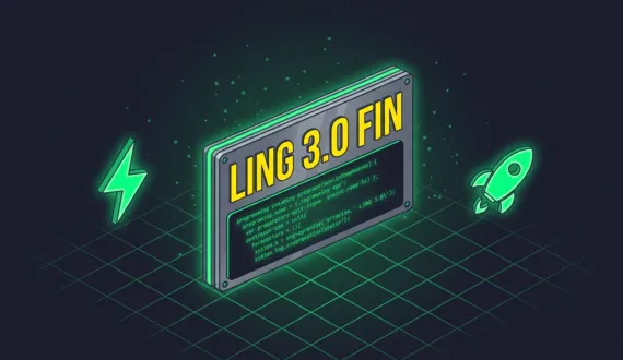 Metallplakette mit gelbem Schriftzug LING 3.0 FIN, Blitz und Rakete