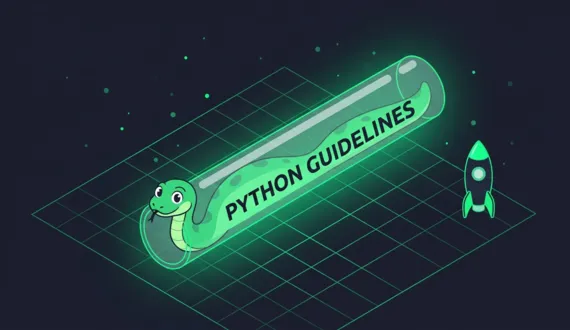 Grüne Cartoon Schlange kriecht durch Röhre mit Schriftzug Python Guidelines