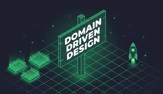 Grüner Wegweiser Domain Driven Design auf isometrischem Raster
